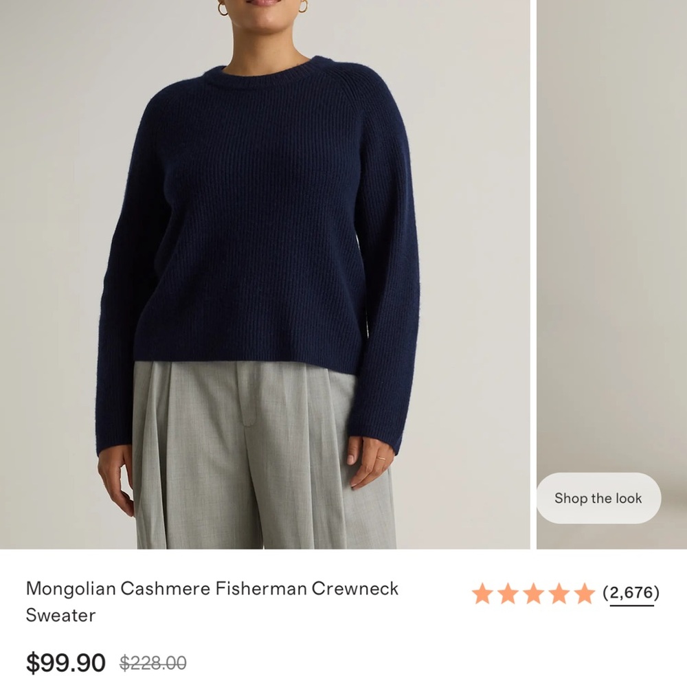 Quince Navy Mongolian Fisherman Cashmere Crewneck Sweater